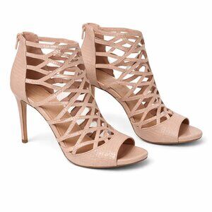XOXO Cambree Nude Caged Peep Toe Heels | Stiletto | Size 11M | Evening Glam